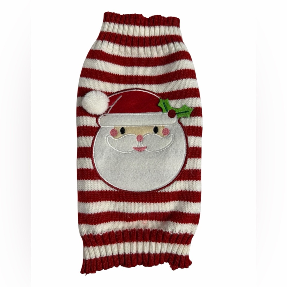 Red & White Striped Santa Dog Sweater size S